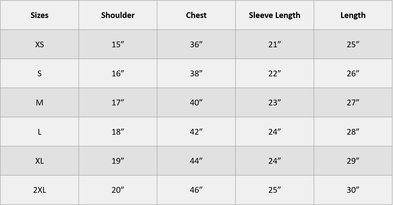 Size Chart – Classic Revolve